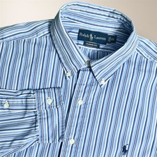 Polo Ralph Lauren XL Blue White Striped Classic Fit Cotton Button Down Shirt