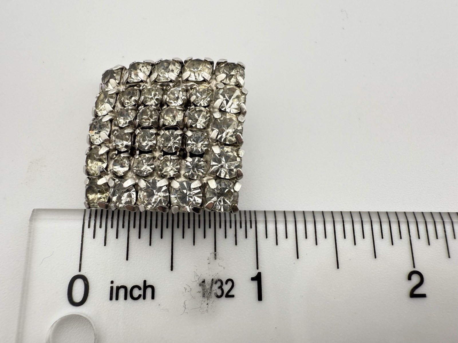 WEISS SILVERTONE RHINESTONE LARGE SQUARE CLIP ON … - image 4