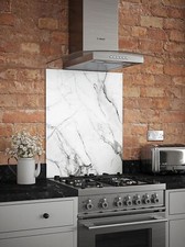 Self Adhesive Glass Splashback Carrara Marble Kitchen Cooker Hob Oven Back Panel