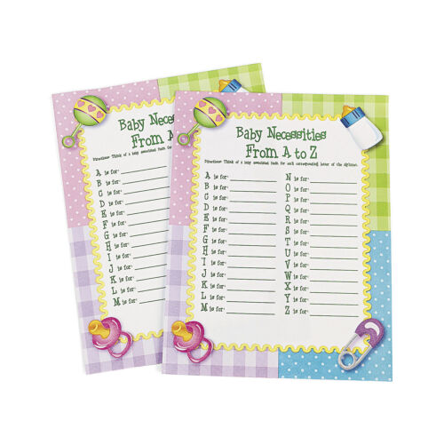 24 From A To Z Baby Necessities Shower Game Party Decoration Boy Girl Pink Blue - Photo 1 sur 1