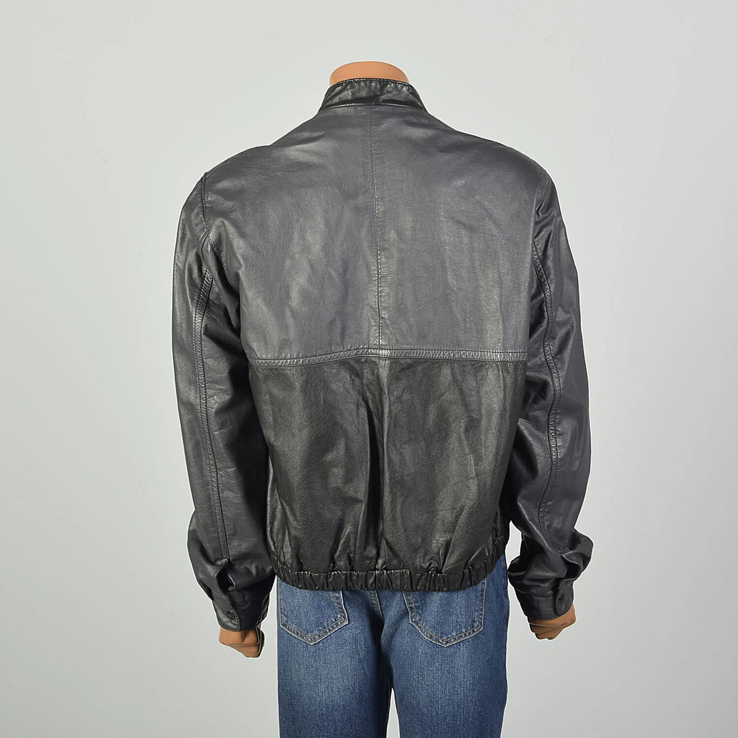  1980s two toned mandarin collar zip up elastic waist jacket