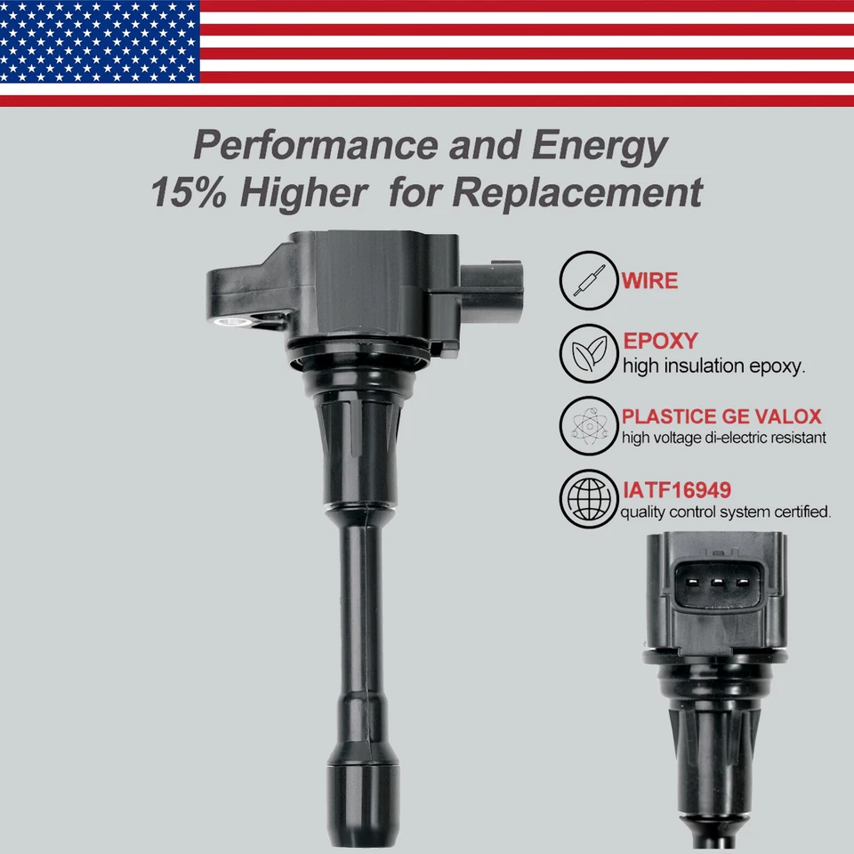 4X Ignition Coil +Spark Plug For Nissan Altima Sentra Rogue Infiniti Versa UF549 - Image 4 of 4