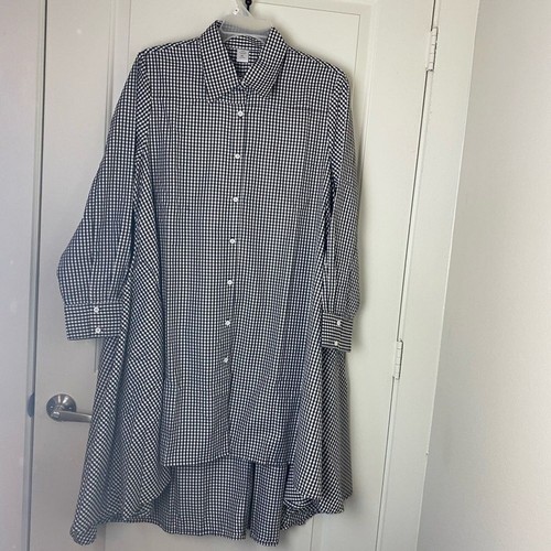 Gingham Checks Button Front Cuff Sleeve Peter Pan Colar Pockets Shirtdress 0XL - Picture 10 of 15