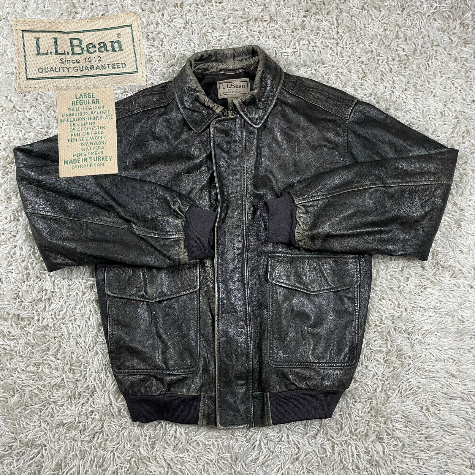 Vintage 90's L.L.Bean Men's OMG48 Goatskin A2 Military Distressed