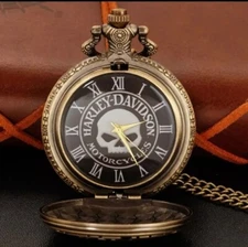 Harley Davidson Willie G Antique Style Collector Vintage Pocket Watch with Chain