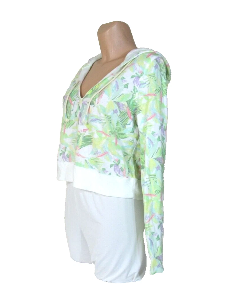 UNDERCOVER VICTORIA'S SECRET M Felpa con cappuccio da donna tagliata motivo foglie tropicali