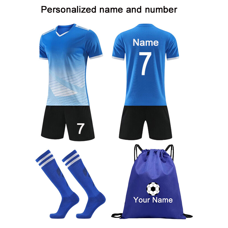 Personalised Kids Boy Football Kit Top Shirt Shorts Socks Bag Training