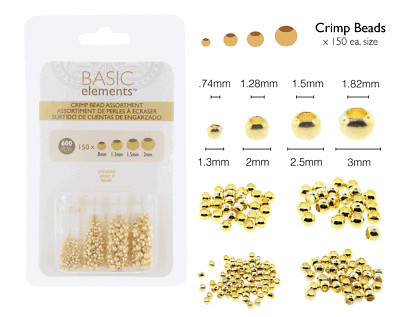 Gold Plated Crimp Beads, Basic Elements by Beadsmith, 4 Size Variety Pack, 600