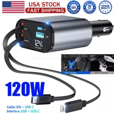 4 in 1 Retractable Car Charger Fast Car Phone Charger 120W With USB Type C Cable