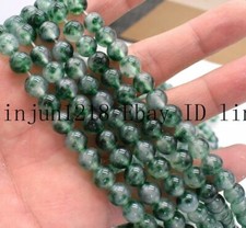 Natural 6/8/10/12mm Spotted Green Jade Round Gemstone Loose Beads 15''