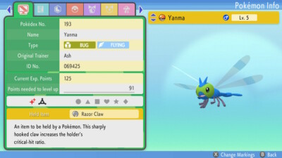  Pokemon Brilliant Diamond/Shining Pearl Yanma  6IV Ultra Shiny Lv 5 Modest