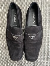 Men’s “PRADA” Black Suede Slip-On Loafer Shoes,