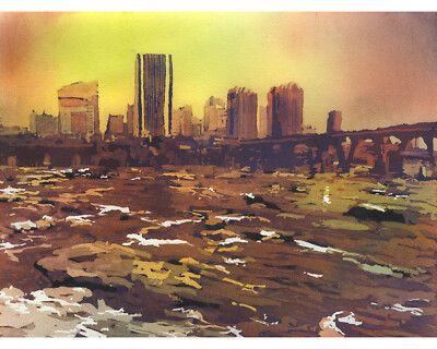 Richmond, VA skyline watercolor painting. Fine art skyline Richmond city (print)