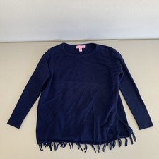 Lilly Pulitzer Sweater Girls Medium 6-7 Navy Blue Knit Fringe Slit Cotton
