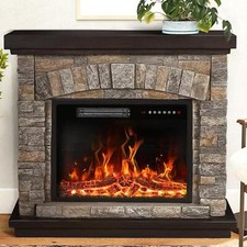 Realistic Flame Electric Fireplace W/ Mantel Freestanding Stone Heater TV Stand