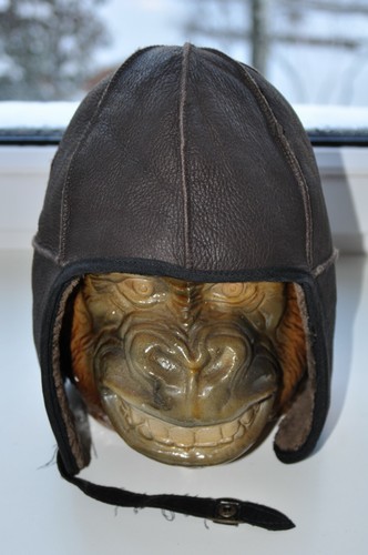 Vintage Brown Leather Skull Cap/Hat 