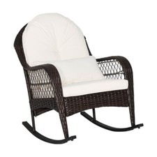 Patio Outdoor Rattan Wicker Rocking Chair w/Seat Back Cushions and Waist Pillow
