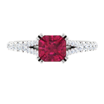 0.79 Ct Cushion Cut Ruby & Diamond Engagement Ring 14K Solid White Gold