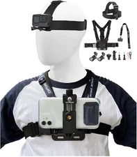 Phone Chest Mount Harness & Head Strap Kit for iPhones, GoPro, Action Cameras