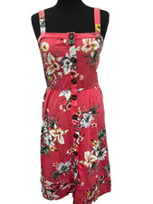 Next Dress Size 8 pink flora sleeveless faux button cotton womens