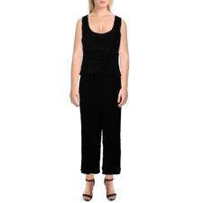 Three Dots Womens Crochet Jumpsuit Black L 12664