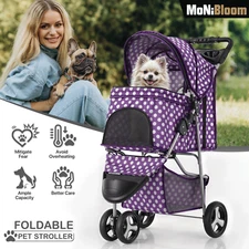 3 Wheels Pet Stroller w/Cup Holder Foldable Puppy Travel Carrier Portable Cage