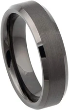 6mm Gun Metal IP Plated Brushed Center High Polish Beveled Wedding Band Ring