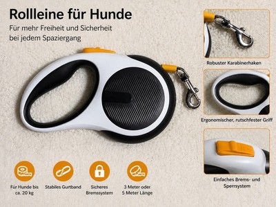 Ausziehbare Hundeleine 3m / 5m Rollleine Flexi Leine ergonomisch stark & leicht