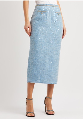 Tweed Skirt Sequin Pencil Skirt With Pockets Self-Portrait Sequin