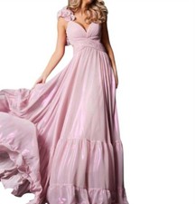 Jovani Metallic Chiffon V-Neck Maxi Dress Size 8