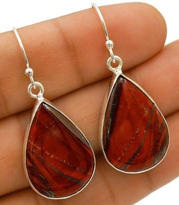 Natürlicher roter Jaspis 925 massiv Sterling Silber Ohrringe Schmuck @B20-3