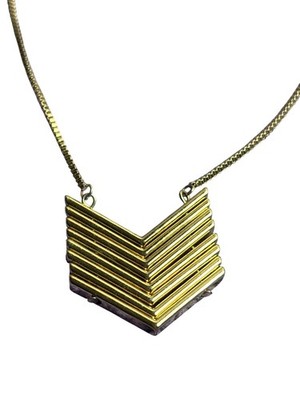 Goldtone Chevron Arrow Pendant Box Chain Necklace 28 - 31 inches Long