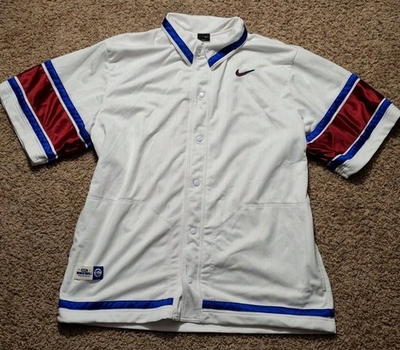 #ad Nike Mens White Dri Fit Snap Button Up Warm Up Basketball Shooting Jersey XL $50.21