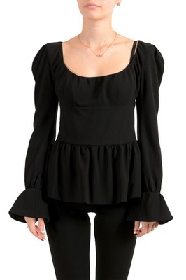 Tom Ford Women's Black Wool Squared Neck Blouse Long Sleeve Top US M IT 42
