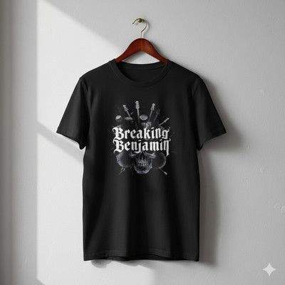 Breaking Benjamin Skull Guitar Graphic T-Shirt Rock Metal Fan Tee - S098