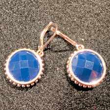 Blue Faceted Glass Drop Earrings Silver Tone,...