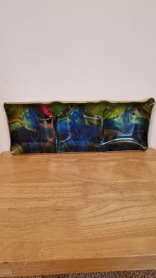 Vintage 60er Jahre Seetusee Glas Tablett Lederrücken Mid Century Modern bunt