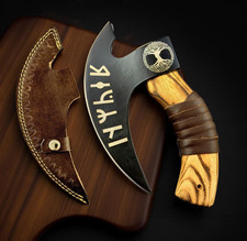 Jayger Handmade Pizza Cutting Axe  Carbon Steel Ash Wood Handle  Leather Sheath