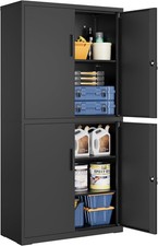 SONGMICS Metal Garage Storage Cabinet 4 Doors 5 Shelves Lockable 40x80x180cm Mat