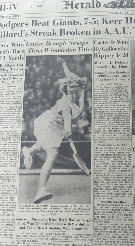 JULY 4, 1948 NEWSPAPER PAGE #2475- LOUISE BROUGH SWEEPS WIMBLEDON TENNIS TITLES 