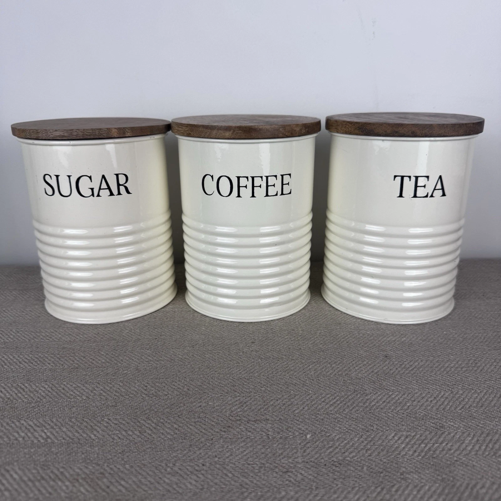 Tamu Tamu Airtight Tea Coffee Sugar Canister Set of 3 Cream 1L Storage Jars