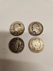 Lot of Four: 1916-D, 1927, 1937-S, 1949-D 90% silver  quarters