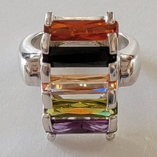 Gorgeous Rainbow Cocktail Ring Silver Size 9.5