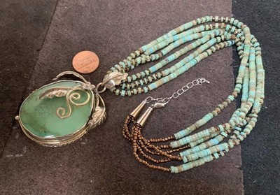 Gorgeous Nevada turquoise pendant /heishi necklace/(b168a3-w2.5)