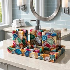 Mixed Agate Bathroom Accessories Set Luxury 5 Piece Stone Bath Decor Gifts
