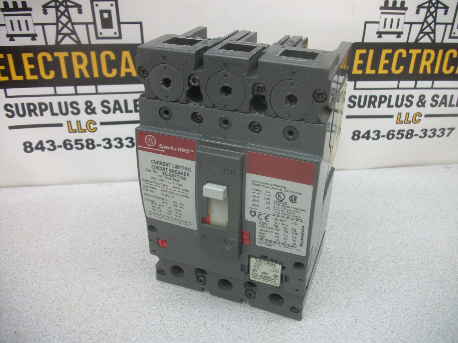 GE SPECTRA SELA CIRCUIT BREAKER SELA36AT0100 100AMP 600VOLT 3POLE W/80A ...