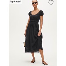J.Crew Lace-trim pintuck midi dress in cotton dobby black whimsigoth money sz 2