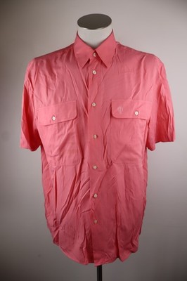 CACHAREL Herren Kurzarmhemd Casual Vintage Rosa Viskose Knopfleiste