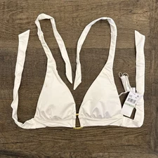 Trina Turk Womens Monaco Ring Halter Bikini Top Adjustable Tie Back White Size 8