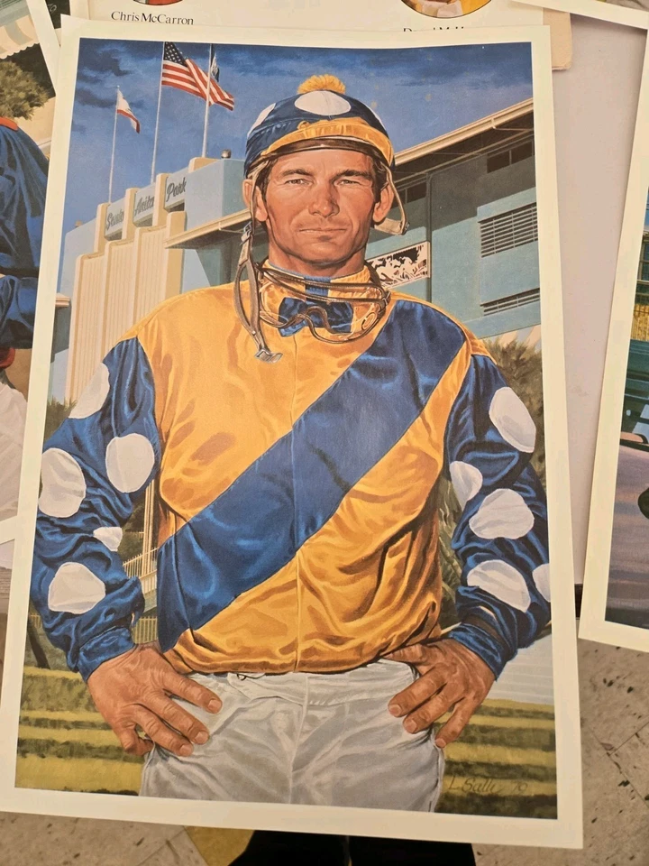 Santa Anita 1982 Juego de 5 Grandes Jinetes Impresiones Carreras de Caballos 9.5" X 14.5" y Carpeta Foto 4 de 4